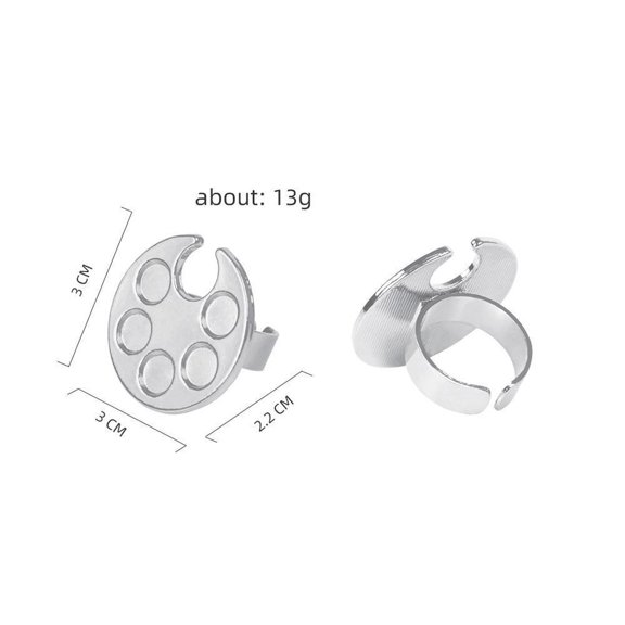 Tuscom 1Pcs Stainless Steel Nail Art Palette Ring - 5-Well Mixing Palette for Nail Polish Gel, Reusable Finger Palette, Professional Nail Technician Tool