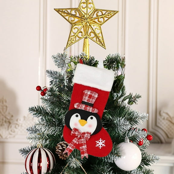 Tuscom 20 Inch Extra Large Christmas Stocking, Festive Penguin and Snowflake Design Hanging Decor for Mantle, Gift Giving, and Holiday Home Decoration