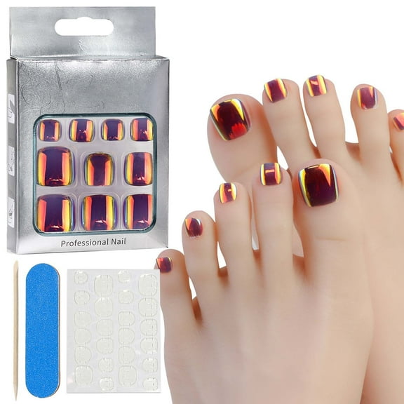 Tuscom 2Pcs 24-Pack Glossy Press-On Toenails for Women | Acrylic Fake Nails with Glue Kit, Reusable & Easy Trim – Valentine’s Day, Wedding, Holiday Gift