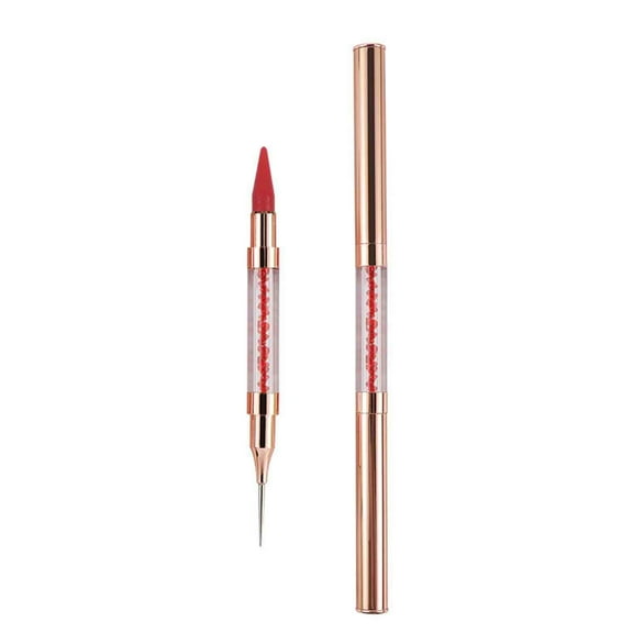 Tuscom 2Pcs Acrylic Crystal Dotting Pen Set for Nail Art - Multifunctional Dot Drill Tool with Plastic Tip & Rhinestone Handle for Gel & Regular Polish