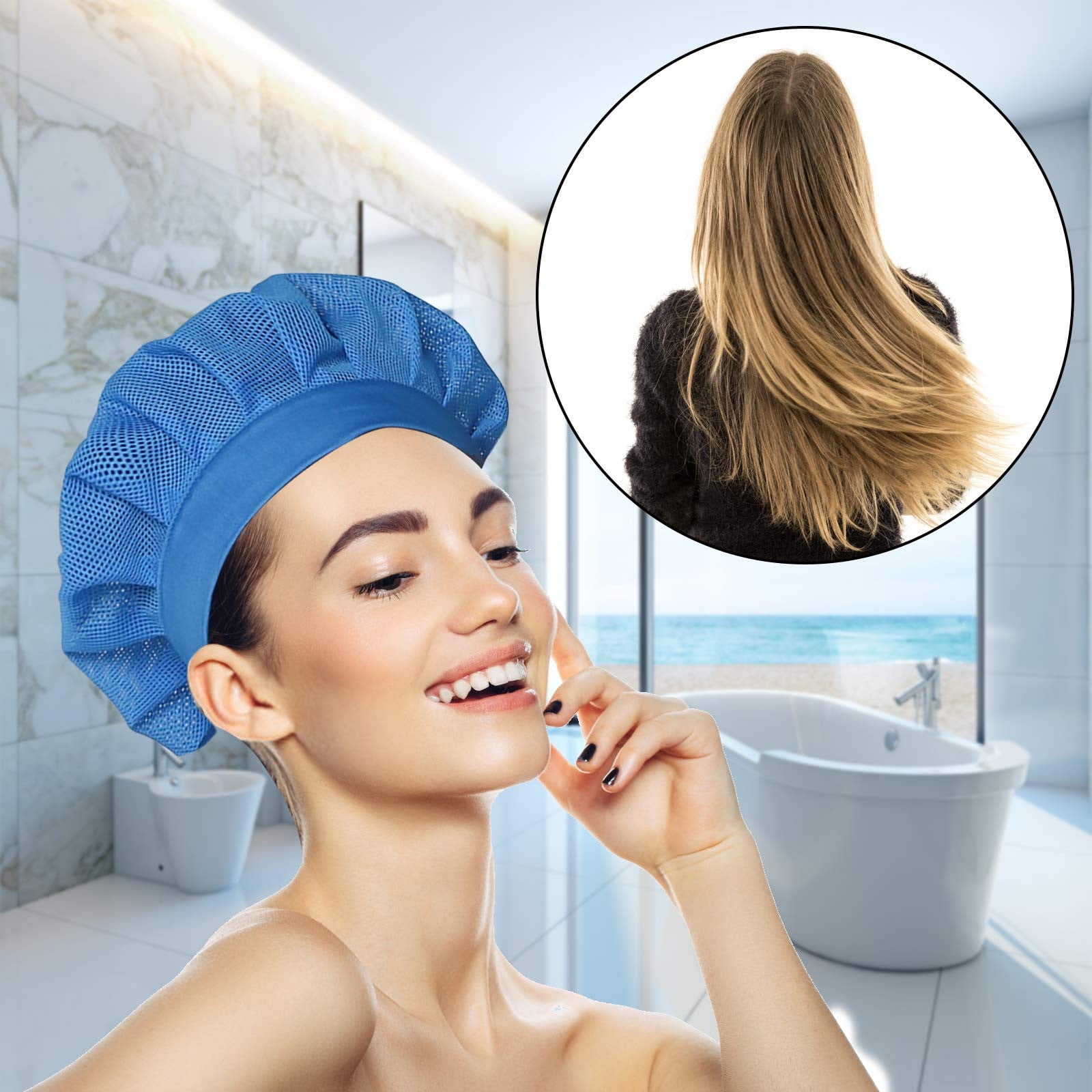 plastic shower cap and hooded dryer for hot oil treatment curly hair