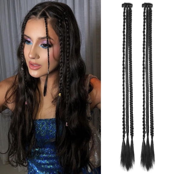 Tuscom 2Pcs Clip-In Braiding Hair Extensions 22 Inches - 6 Synthetic Braids with Hair Clips for Concerts, Parties & Holidays - Soft