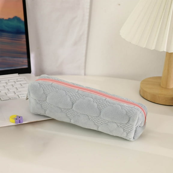 Tuscom 2Pcs Cute Short Pile Makeup Bag Large Capacity Portable Cosmetic Organizer Pouch for Travel, Girls Heart Design Toiletry Storage Bag