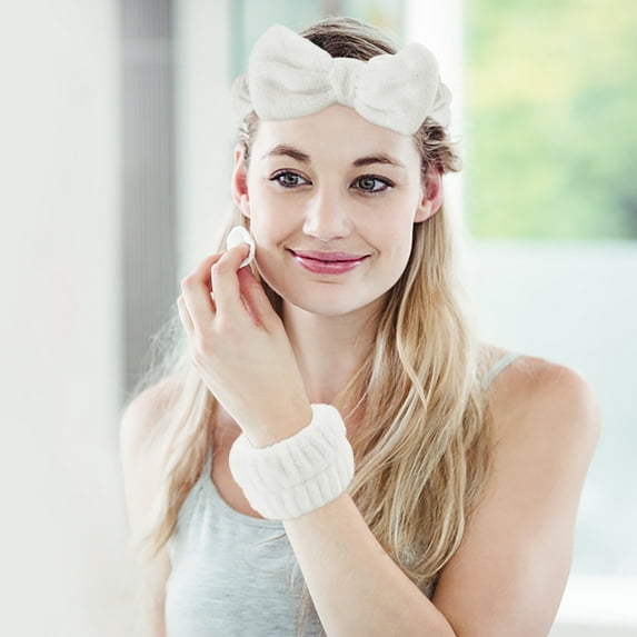 Tuscom 2Set Soft Absorbent Wristbands for Face Washing, Makeup & Yoga - 3PC Set of Flannel Hair & Wrist Straps, Stretchy & Sweat-Absorbing, Multi-Color for Women