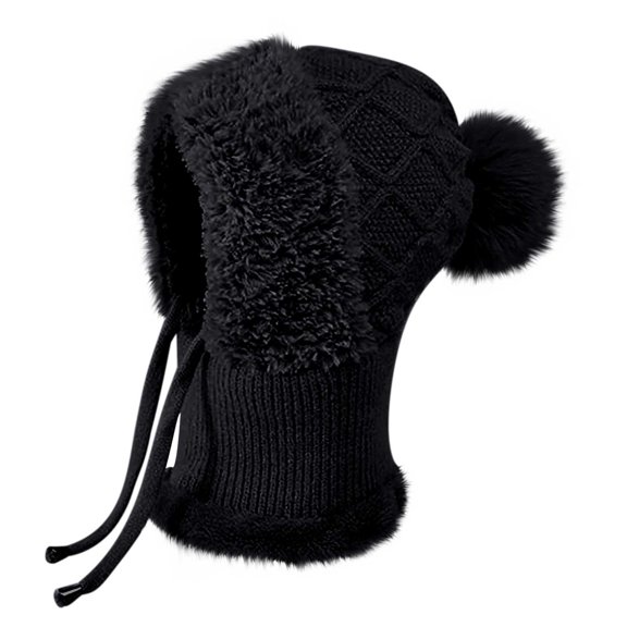 Tuscom 3 in 1 Knitted Hat for Women, Winter Warm Fleece-Lined Beanie Set, Windproof Ski Balaclava, Unisex Knitted Hood Scarf Mask Combo for Fall Winter Outdoor Activities