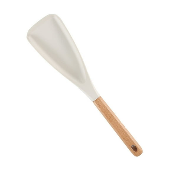 Tuscom 34cm Wooden Cooking Spoon for Nonstick Cookware, Black Wood Handle Mixing Spoon with Flat Edge for Stirring Flipping & Serving, Safe Scraping Spatula Spoon for Pancakes Soup & Sauces