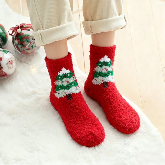 Tuscom 4Pcs Flock Christmas Stocking, Small Xmas Sock for Fireplace Mantel Decoration, Plush Cuff Holiday Gift Bag for Candy Toys and Stocking Stuffers, Home Party Festive Decor
