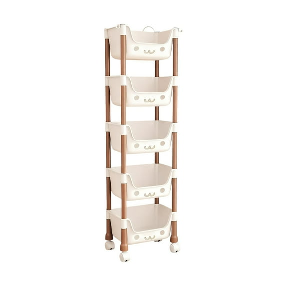 Tuscom 5-Tier Toy Organizer Cart with Wheels, 5 Layer Rolling Storage Rack with Lockable Swivel Casters, Plastic Snack & Book Shelf for Bedroom and Playroom, Easy Assembly Cute Smiling Face Design