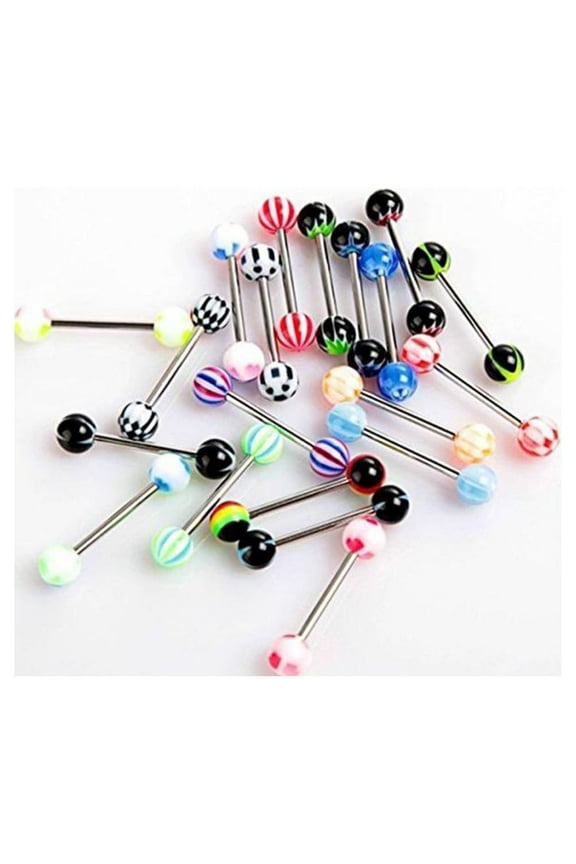 50PCS Colorful Stainless Steel Ball Barbell Tongue Rings Bars Piercing Cosmetic