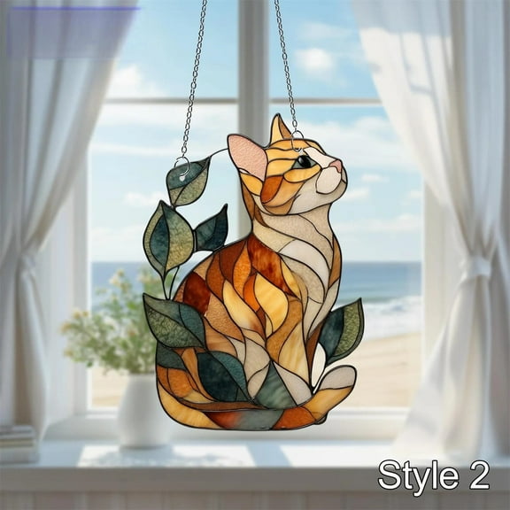 Tuscom 5Pcs 2D Flat Acrylic Cat Window Decoration, Colorful Three-Faced Calico Cat Window Hanging with Metal Chain, Sun Catcher for Living Room Bedroom, Cute Gift for Cat Lovers