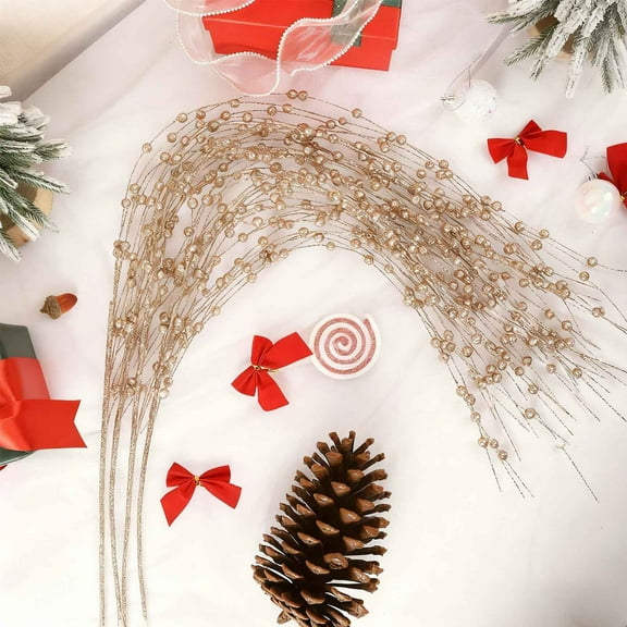 Tuscom 5Pcs Artificial Glitter Berry Stem Ornaments, Christmas Decorative Glittery Twigs, Picks, Branches for Tree, Wreath, Small Vase, Halloween Party