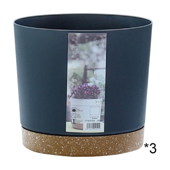 Tuscom 6.3 Inch Resin Planter Terracotta, European Style Dark Blue Flower Pot with Drainage Tray, Small Desktop Container for Plants s