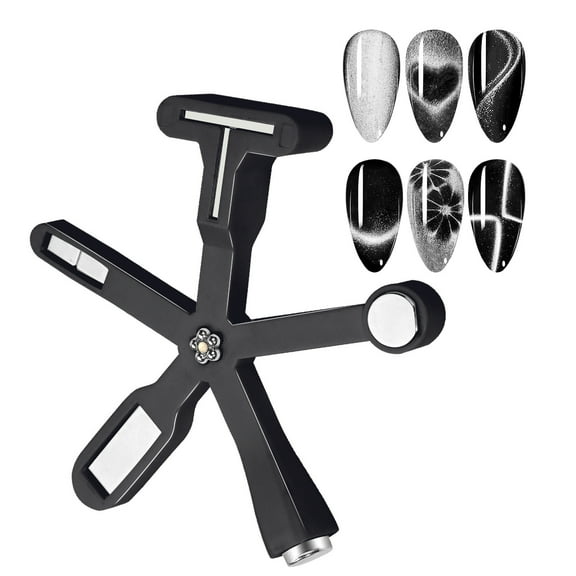 Tuscom 6-in-1 Magnetic Cat Eye Nail Art Tool with 5 Heads – Strong Gel Polish Magnet for 3D Nail Designs, Portable Handheld Salon & Home Manicure Kit