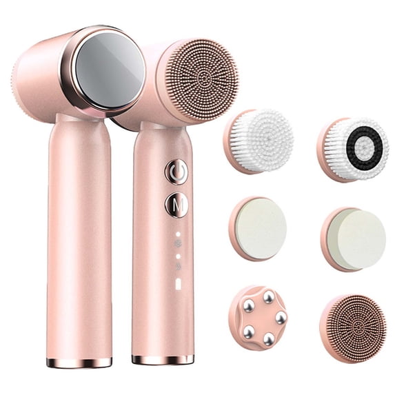 Tuscom 6-in-1 Rechargeable Facial Cleansing Brush with 6 Replaceable Brush Heads – 3-Speed Rotating Exfoliator