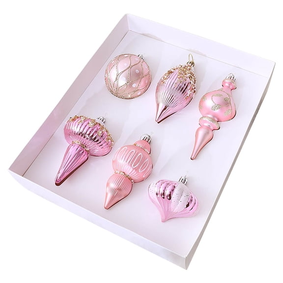 Tuscom 6Pcs Christmas Ball Ornaments Set, Assorted Shapes with Plated Hand-Painted Festive Designs, Shatterproof Plastic Holiday Tree Decorations for Xmas, Wreaths