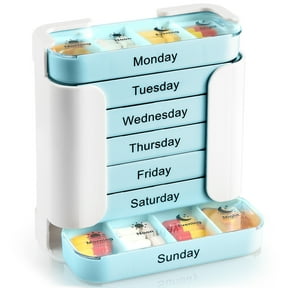 Tuscom 7-Day Organizer with 28 Compartments, 4 Times a Day Large Capacity Weekly Box, BPA-Free Plastic Portable Travel Storage Container for Pills, Vitamins, and Supplements