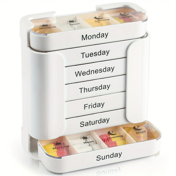 Tuscom 7-Day Organizer with 28 Compartments, 4 Times a Day Large Capacity Weekly Box, BPA-Free Plastic Portable Travel Storage Container for Pills, Vitamins, and Supplements