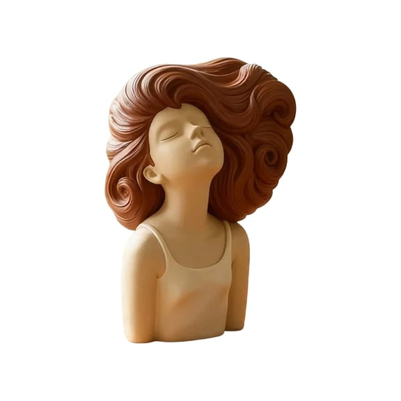 Tuscom Art Womens Bust Sculpture Resin Figurine Statue, Long Hair Lady Head Decorative Ornament, Desktop Shelf Decor for Living Room Bedroom Office Gift