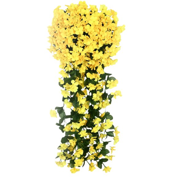 Tuscom Artificial Fake Hanging Flowers Plants for Outdoor Decoration, Faux Silk Morning Violet Flower, UV Resistant Hanging Plants for Home Porch Patio Garden Planter Decor,Yellow, 2Pcs