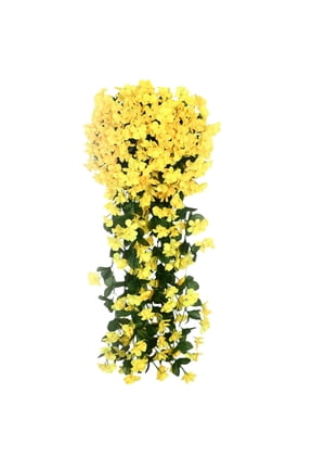 Artificial Fake Hanging Flowers Plants for Outdoor Decoration, Faux Silk Morning Violet Flower, UV Resistant Hanging Plants for Home Porch Patio Garden Planter Decor,Yellow, 2Pcs