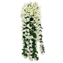 Tuscom Artificial Fake Hanging Flowers Plants for Outdoor Decoration, Faux Silk Morning Violet Flower, UV Resistant Hanging Plants for Home Porch Patio Garden Planter Decor,White, 2Pcs