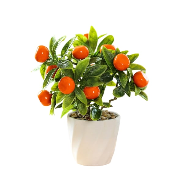 Tuscom Artificial Fruit Bonsai 8.9 Inch Small Potted Fake Plant, Orange Fruit Tree Faux Flower Arrangement for Home Desk Office Decor