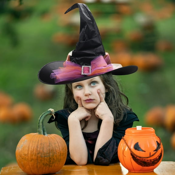 Tuscom Black Witch Hat for Halloween Costume, 15in Pointed Wizard Hat with Foldable Brim for Adults, Party Decorations, Masquerade, and Cosplay Events