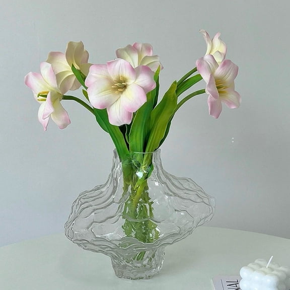 Tuscom Blown Textured Glass Vase, Canyon Inspired Flower Vessel, Modern Table Centerpiece for Dining Table Living Room Model Home Decor
