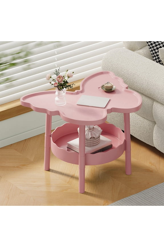 Butterfly Accent Side Table, 2-Tier End Table with Layered Storage Shelf, Multi-Level Nightstand Bedside Table for Living Room, Bedroom, Office, Lightweight Modern Design, Pink
