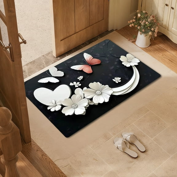 Tuscom Butterfly Themed Rug, Non-Slip Bathroom Rugs with 3D Floral Pattern, Decorative Floor Mat for Winter Foyer, Entryway, Kitchen, Anti-STeens Waterproof Doormat for Home Decor