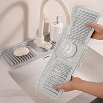 Tuscom Button Style Silicone Faucet Cover Draining Mat for Kitchen Sink and Bathroom, Splash Guard and Countertop Storage Mat with Non-Slip Bottom, Wave Pattern for Fast Water Drainage