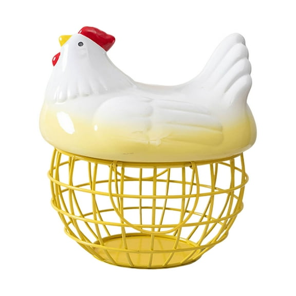 Tuscom Chicken Egg Storage Basket with Lid, Ceramic Farmhouse Kitchen Countertop Organizer for Fresh Eggs, Fruit, Vegetables & Snacks, Household Pantry & Living Room Decorative Holder