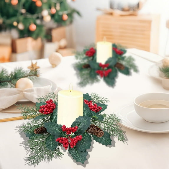 Tuscom Christmas Candle Wreath Ring, Artificial Floral Table Centerpiece for Candles, Holiday Decorations for Home, Party, and Christmas Table Setting, Reusable Decorative Wreath