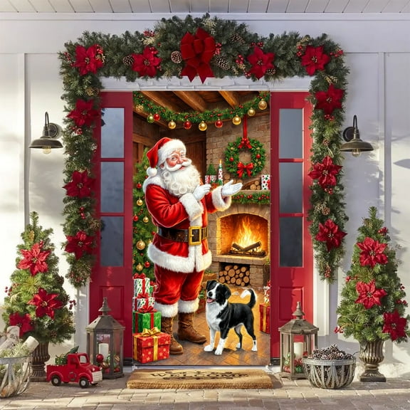 Tuscom Christmas Door Curtain 35x72 Inch, Santa Claus Holiday Door Cover for Wall and Table Festive Party Decoration, Polyester Christmas Day Door Decor