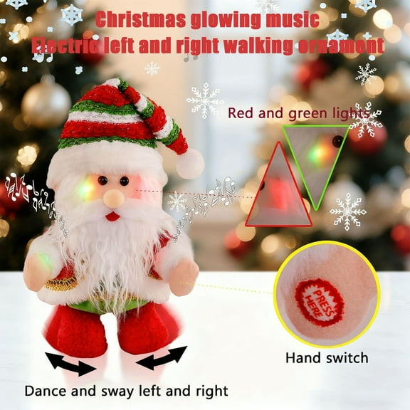 Tuscom Christmas Santa Claus Animated Musical Doll with LED Lights, Glowing Moving Elderly Figurine, Battery-Operated Singing & Swaying Santa Toy Gift for Family, Festive Home Tabletop Decoration