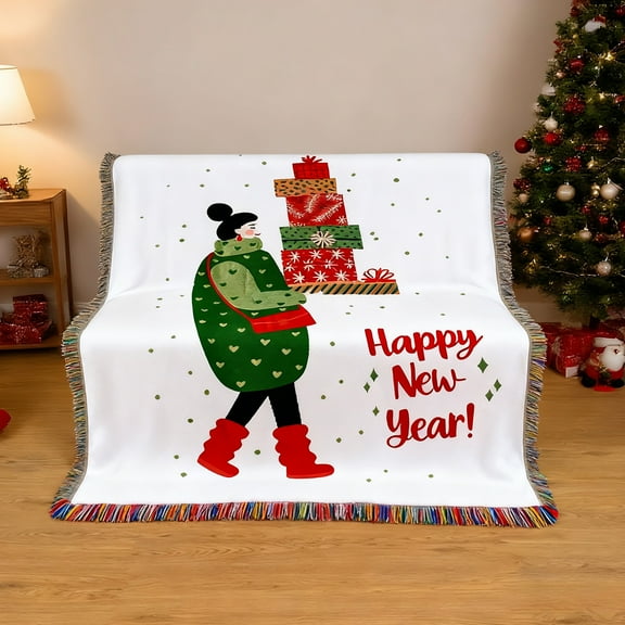 Tuscom Christmas Series Red Cotton Tapestry Festival Decorative Throw Blanket for Couch Sofa Cover Office Napping Carpet Gift 51x63 Inch