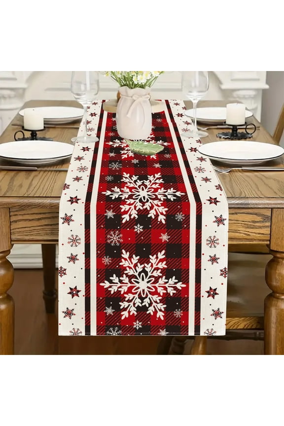 Christmas Tablecloth with Red Snowflake Rectangular Holiday Dining Decor, 72x13in Polyester Festive Party Table Cover for Restaurant, Home, Gift