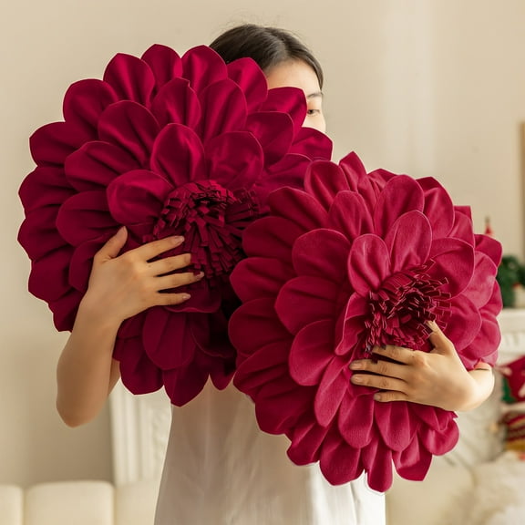 Tuscom Christmas Throw Pillow, Flower Sofa Cushion, Decorative Petal Hugs Pillows for Holiday Home Decor, Hotel Style Linen Lumbar Cushion for Valentine's Day and Christmas Decorations, 19.68in