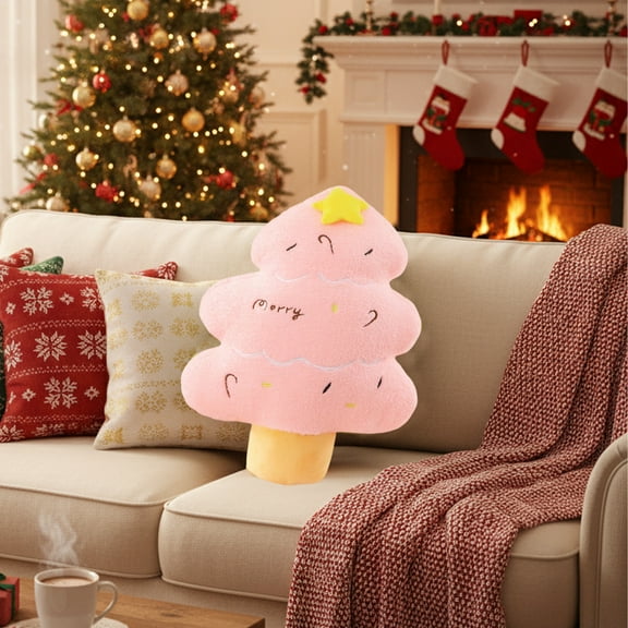 Tuscom Christmas Tree Pillow Plush Toy, 21.65in Festive Holiday Decorative Cushion for Sofa Bedroom, Soft Plush Christmas Tree Plushie, Machine Washable