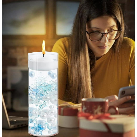 Tuscom Christmas Vase Filler Beads & Snowflakes Kit for Floating Candles, Centerpieces, DIY Holiday Decorations, Includes Hydrogel for Festive Home, Party, Table & Wedding Decor, Plastic Pearls