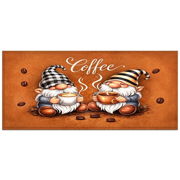 Tuscom Coffee Gnome Kitchen Runner Mat 31.5x19 Inch Non Slip Washable Long Strip Floor Mat Cute Bar Rug for Kitchen Counter Hallway Entryway Home Decor