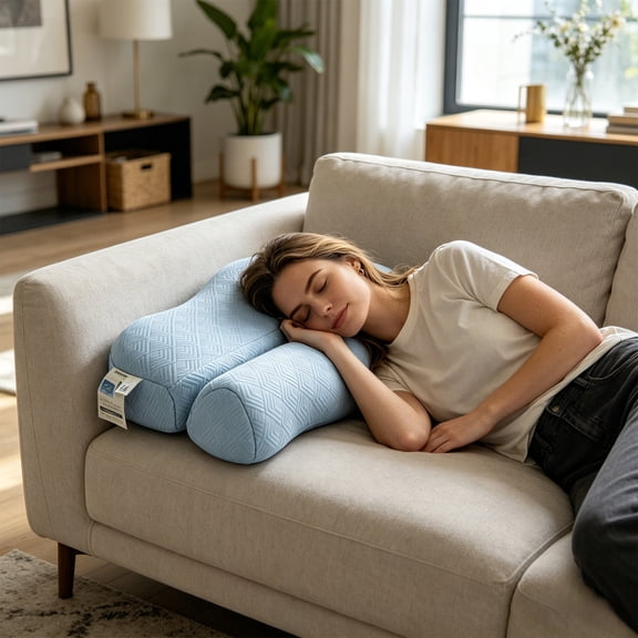 Tuscom Cooling Silk Pull Pillow Light Blue, Spring Summer Detachable Pillowcase, Breathable Ergonomic Sleeping Pillow, Soft Support Core Neck Pain Relief Pillow