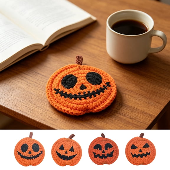 Tuscom Cotton Rope Macrame Pumpkin Coaster Set, Handmade Heat Resistant Trivet for Drinks, Boho Fall Table Mat for Halloween Thanksgiving Kitchen Coffee Table Decor