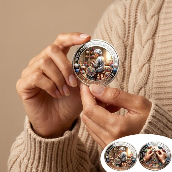 Tuscom Crochet Woman Commemorative Coin Gift Ornament - Keepsake Coin with Inspirational Message, Thoughtful Collectible Decoration for Women, Memorial Token for Special Occasions and Display