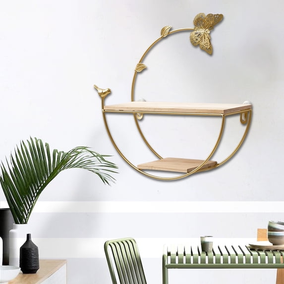 Tuscom No Drill Wall Mounted Shelf Gold Floating Shelves for Living Room, Bedroom and Bathroom, Decorative Storage Organizer with Enclosure for Home Decor, Books and Display Items