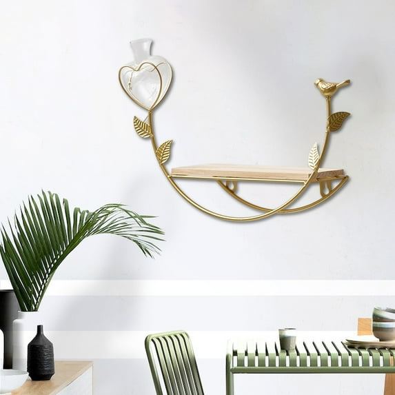 Tuscom No Drill Wall Mounted Shelf Gold Floating Shelves for Living Room, Bedroom and Bathroom, Decorative Storage Organizer with Enclosure for Home Decor, Books and Display Items