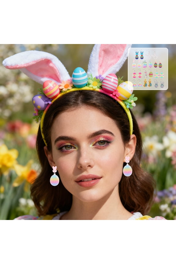 Easter Earrings Set for Women, 11 Pairs Colorful Acrylic Dangle Drop Earrings with Heart, Teddy Bear, Envelope Designs, Holiday Collection Statement Jewelry for Easter Party, Gift