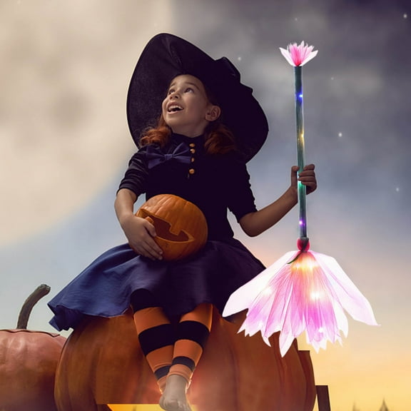 Tuscom Foldable Halloween Witch Broomstick with Ribbon Handle & Mesh Skirt for Costume Parties, Cosplay, School Events, and Themed Decorations for Adults