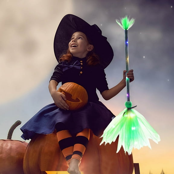 Tuscom Foldable Halloween Witch Broomstick with Ribbon Handle & Mesh Skirt for Costume Parties, Cosplay, School Events, and Themed Decorations for Adults