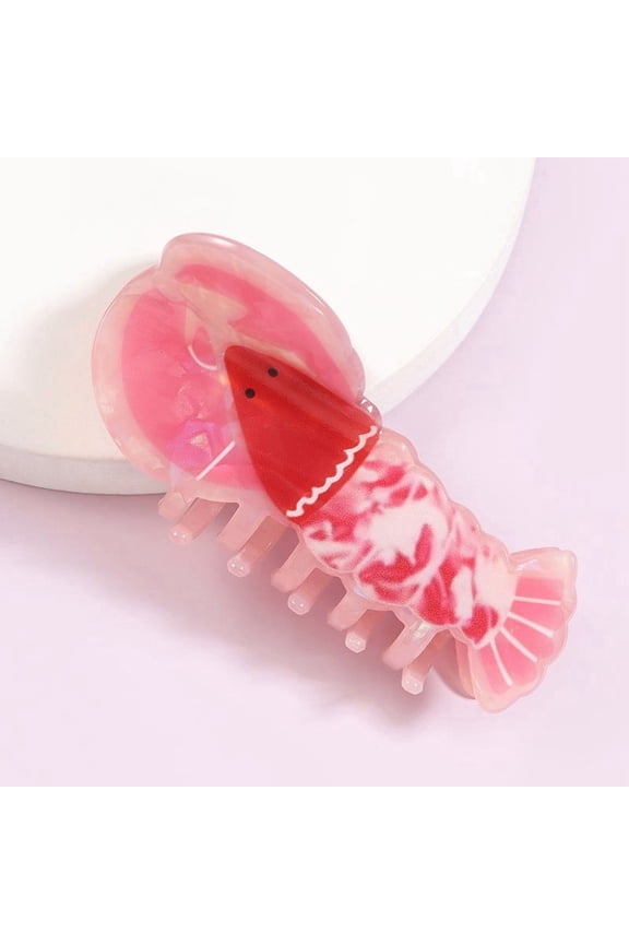 Food Shaped Hair Claw Clip Crayfish, Marbled Acrylic Lobster Jaw Clamp, Quirky Hair Accessory for Thick Long Hair Women Daily Beach Party
